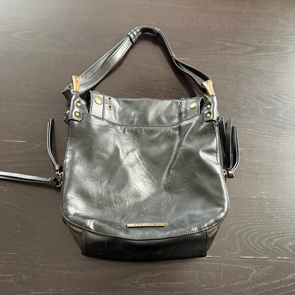 Steve Madden Black Leather Boho Studded Crossbody Bag Handbag - Picture 6 of 7